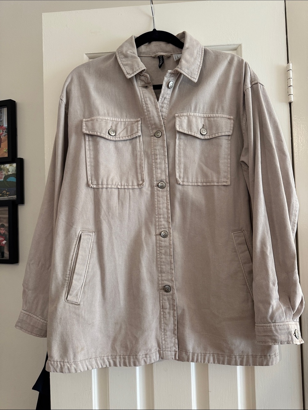 Divided Beige Utility Jacket with Button Front